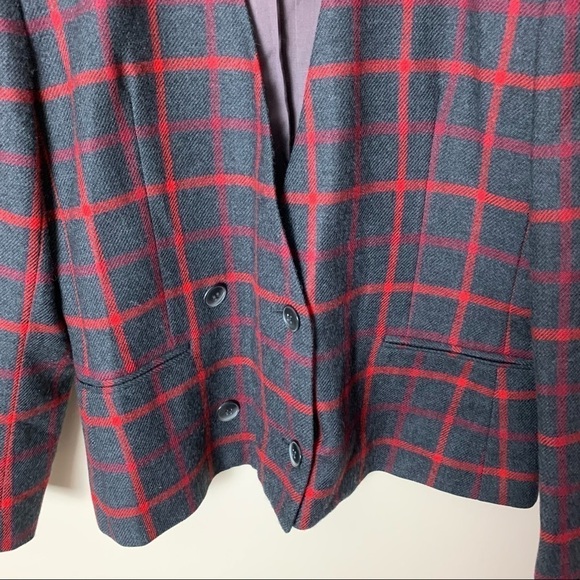 [Jones New York] Vintage Dark Gray & Red Plaid Academia Wool Blazer - Picture 3 of 10